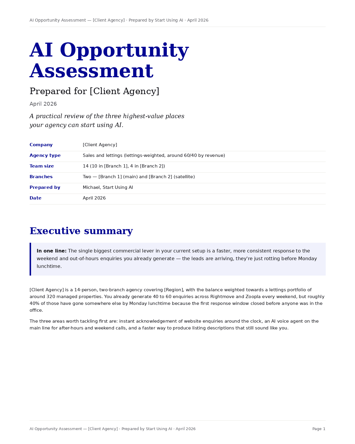 Sample AI Opportunity Assessment cover page